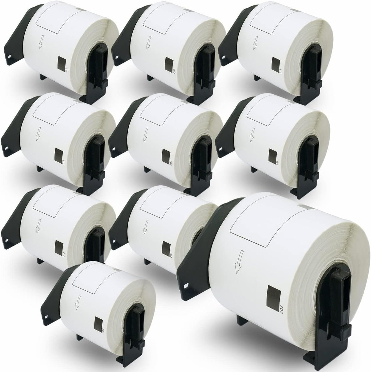 Rolls of 2.4 x 3.9 inch shipping labels for Brother QL printers.
