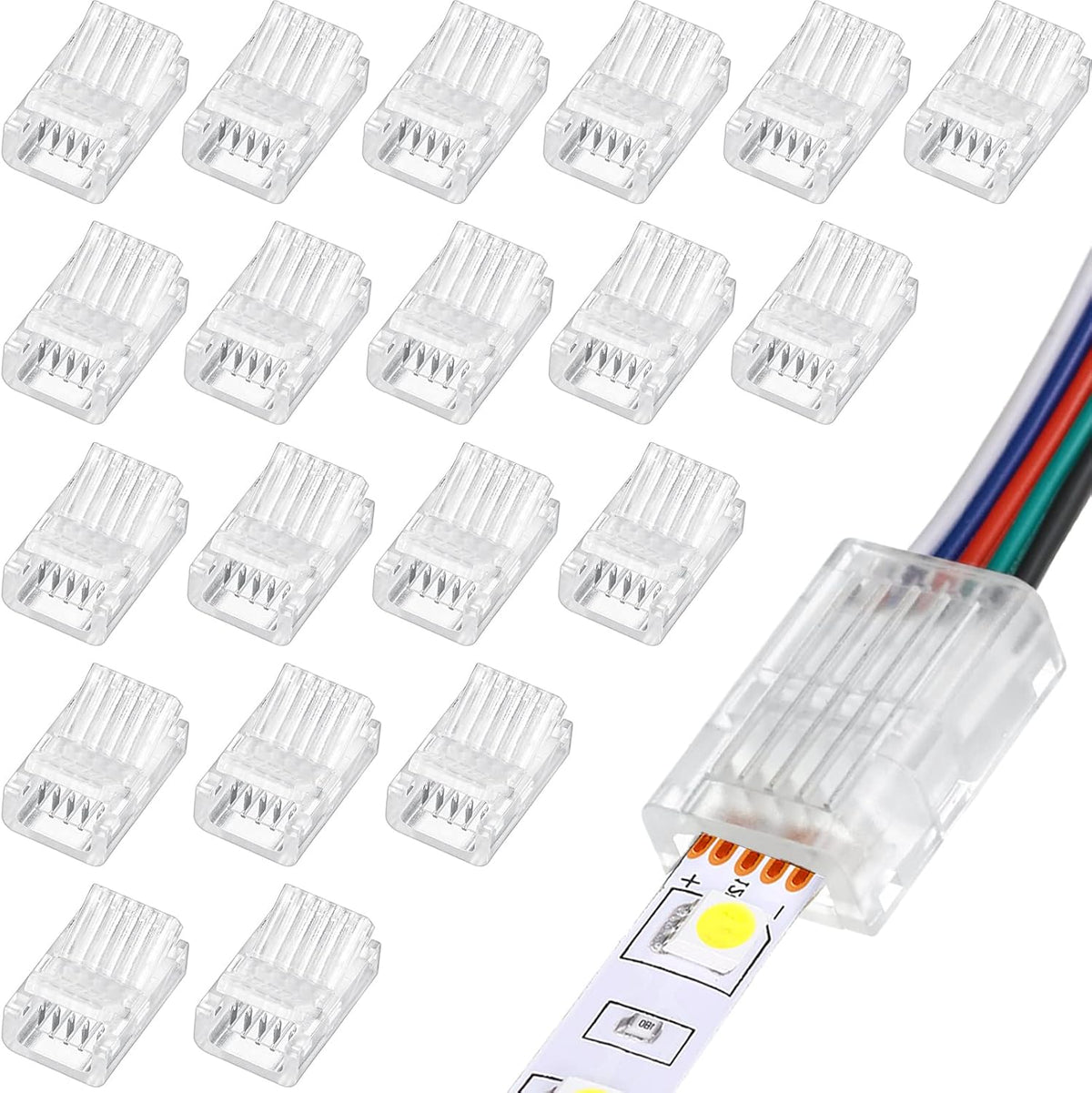20 Pcs 5 Pin 10 mm LED Strip Connector RGB Lights Waterproof Adapter 22 Awg Wires Connector for Strip Light Unwired Gapless Track 5v 12v 24v