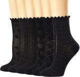 Women's Ruffle Socks Casual Lace Cotton Crew Summer Ultra Thin Cute Frilly Ankle Socks for Women 6 Pairs