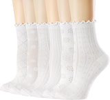 Women's Ruffle Socks Casual Lace Cotton Crew Summer Ultra Thin Cute Frilly Ankle Socks for Women 6 Pairs