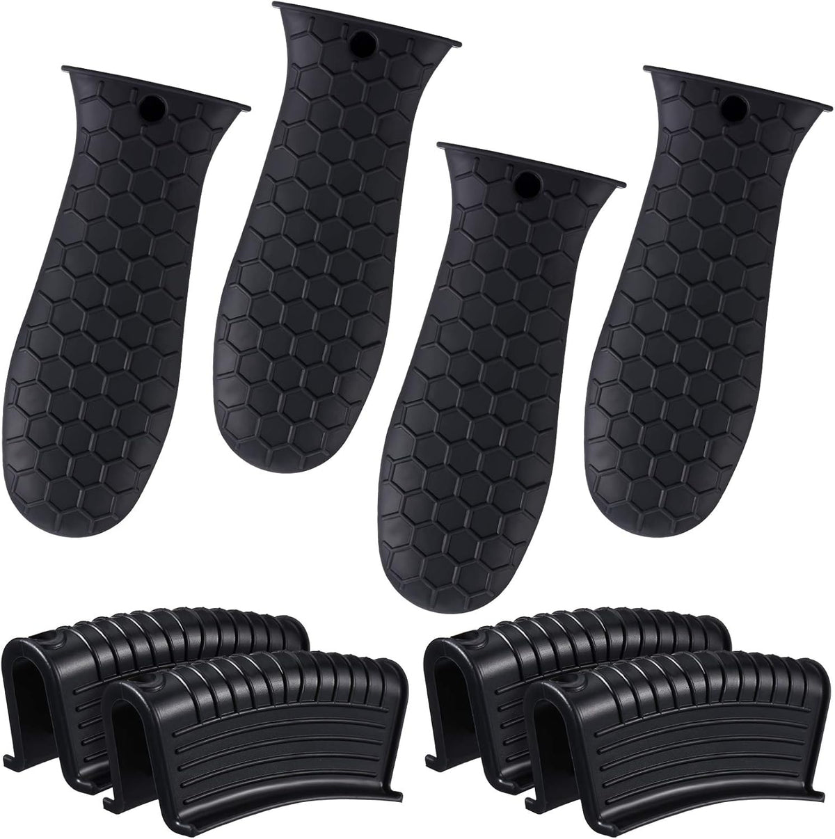 8 Pcs Silicone Pot Holders Set Cast Iron Handle Cover Heat Resistant Pot Handle Covers Potholder Non Slip Reusable Pan Sleeve for Frying Pan Kitchen Supplies(Black)