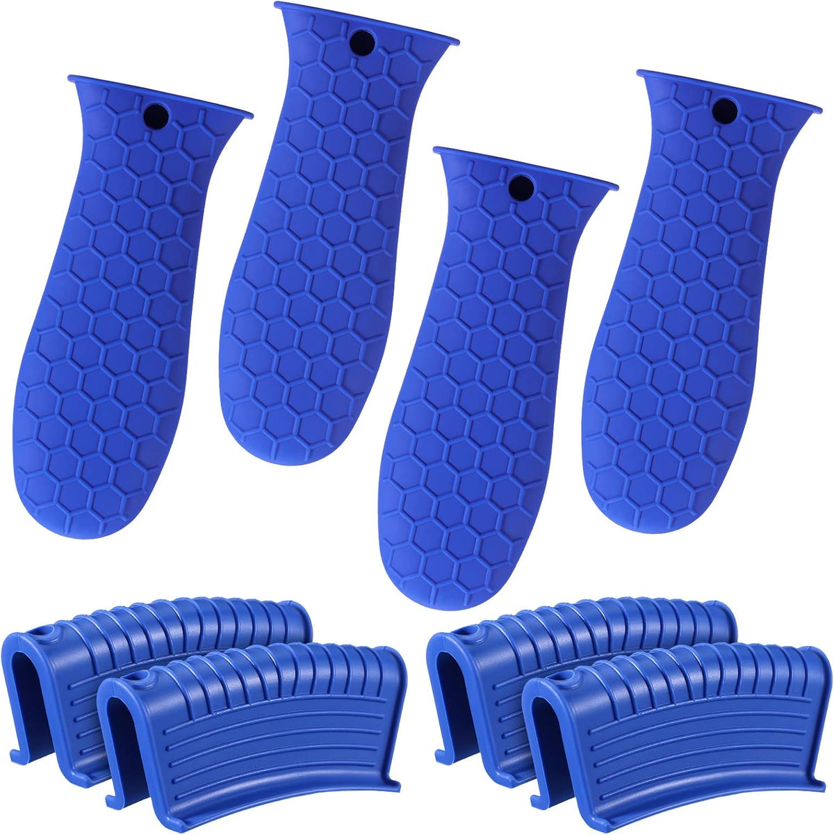 8 Pcs Silicone Pot Holders Set Cast Iron Handle Cover Heat Resistant Pot Handle Covers Potholder Non Slip Reusable Pan Sleeve for Frying Pan Kitchen Supplies(Blue)