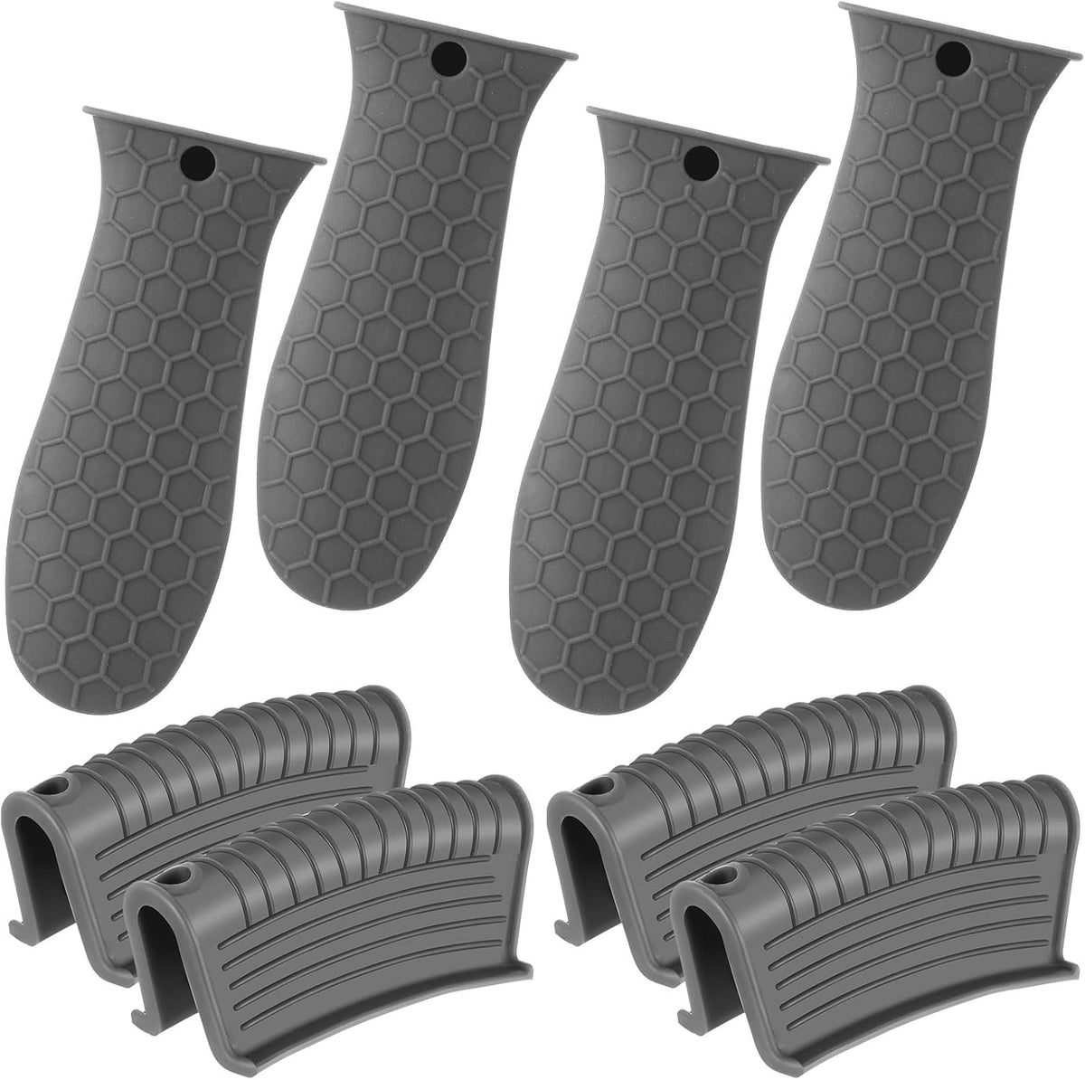 8 Pcs Silicone Pot Holders Set Cast Iron Handle Cover Heat Resistant Pot Handle Covers Potholder Non Slip Reusable Pan Sleeve for Frying Pan Kitchen Supplies(Grey)