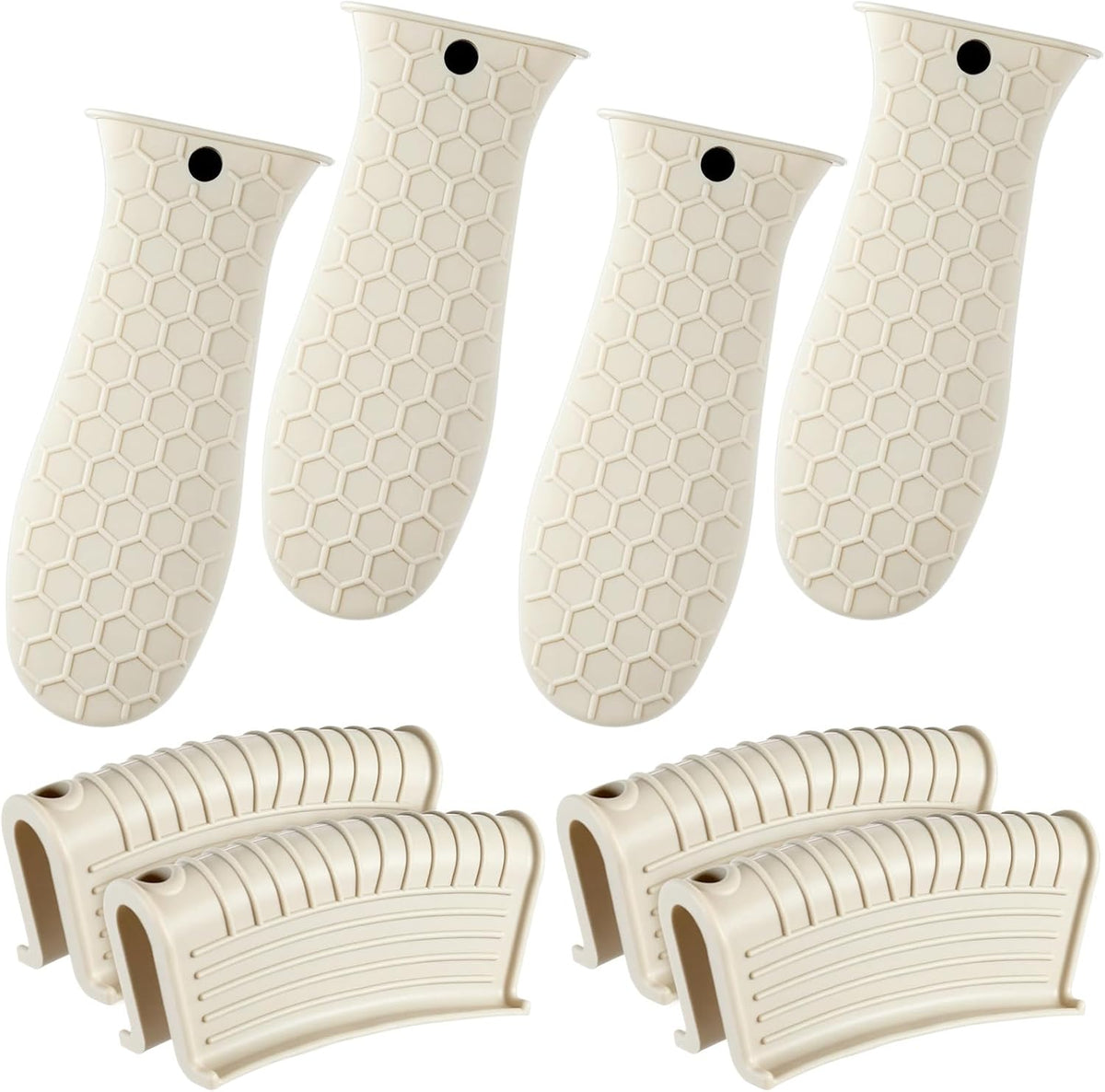 8 Pcs Silicone Pot Holders Set Cast Iron Handle Cover Heat Resistant Pot Handle Covers Potholder Non Slip Reusable Pan Sleeve for Frying Pan Kitchen Supplies(Khaki)