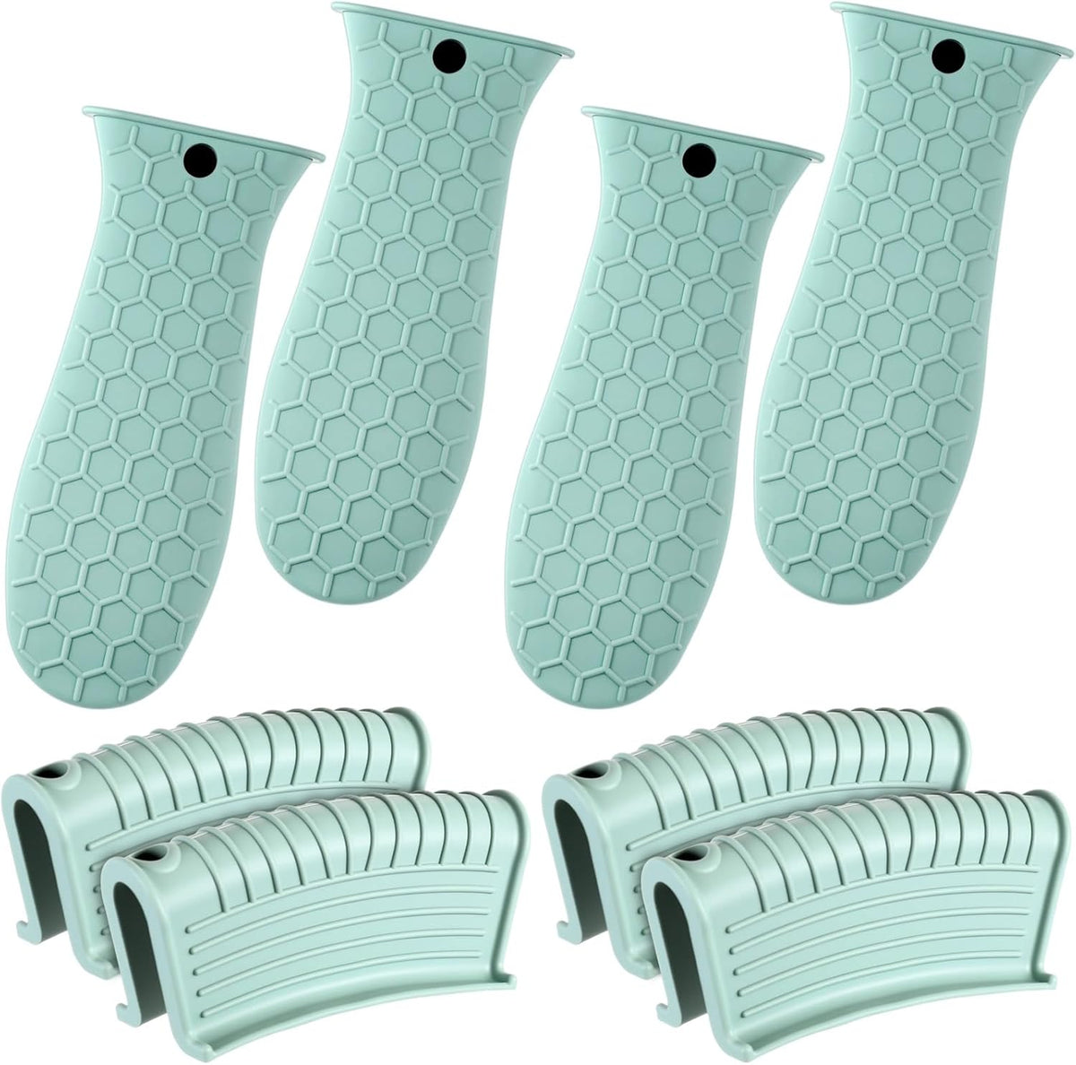 8 Pcs Silicone Pot Holders Cast Iron Handle Cover Heat Resistant Pot Handle Covers Potholder Non Slip Reusable Pan Sleeve for Frying Pan Kitchen Supplies(Mint Green)