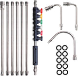 Pressure Washer Extension Wand, 10 Pack Power Washer Lance with 6 Atomization Nozzle Tips,1 Gutter Cleaner Attachment Curved Rod, 1/4" Quick Connect, 4000 PSI
