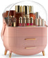 Covered Makeup Cosmetic Countertop - Large Cosmetic Organizer - Trendy Oval Shape Storage for Skin Care Organizer - Clear Lid, Storage Drawers, Carry Handle - Cute Stylish Decor Solution (Pink)