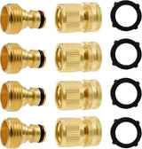 Garden Hose Quick Connector, Solid Brass 3/4 Inch GHT Thread Garden Quick Connect Kit, Male and Female No-Leak Water Hose Fittings (4 Set)