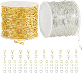 2 Rolls Paperclip Chain for Jewelry Making 32.8 Feet Jewelry Chain Links Silver and Gold Chains Bulk with Lobster Clasps and Jump Rings for DIY Craft Finding Jewelry Making Supplies