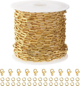 5M Gold PVD Plated Necklace Chain for Jewelry Making 304 Stainless Steel Paperclip Chain Roll with Lobster Clasps and Jump Rings for Men Women Making Jewelry Craft Support Jewelry Findings