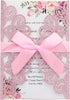 50Pcs Wedding Invitations with Envelopes and Rsvp Cards Pink Glitter Laser Cut Invitations with Pink Ribbons for Engagement Brithday Quinceanera Invites