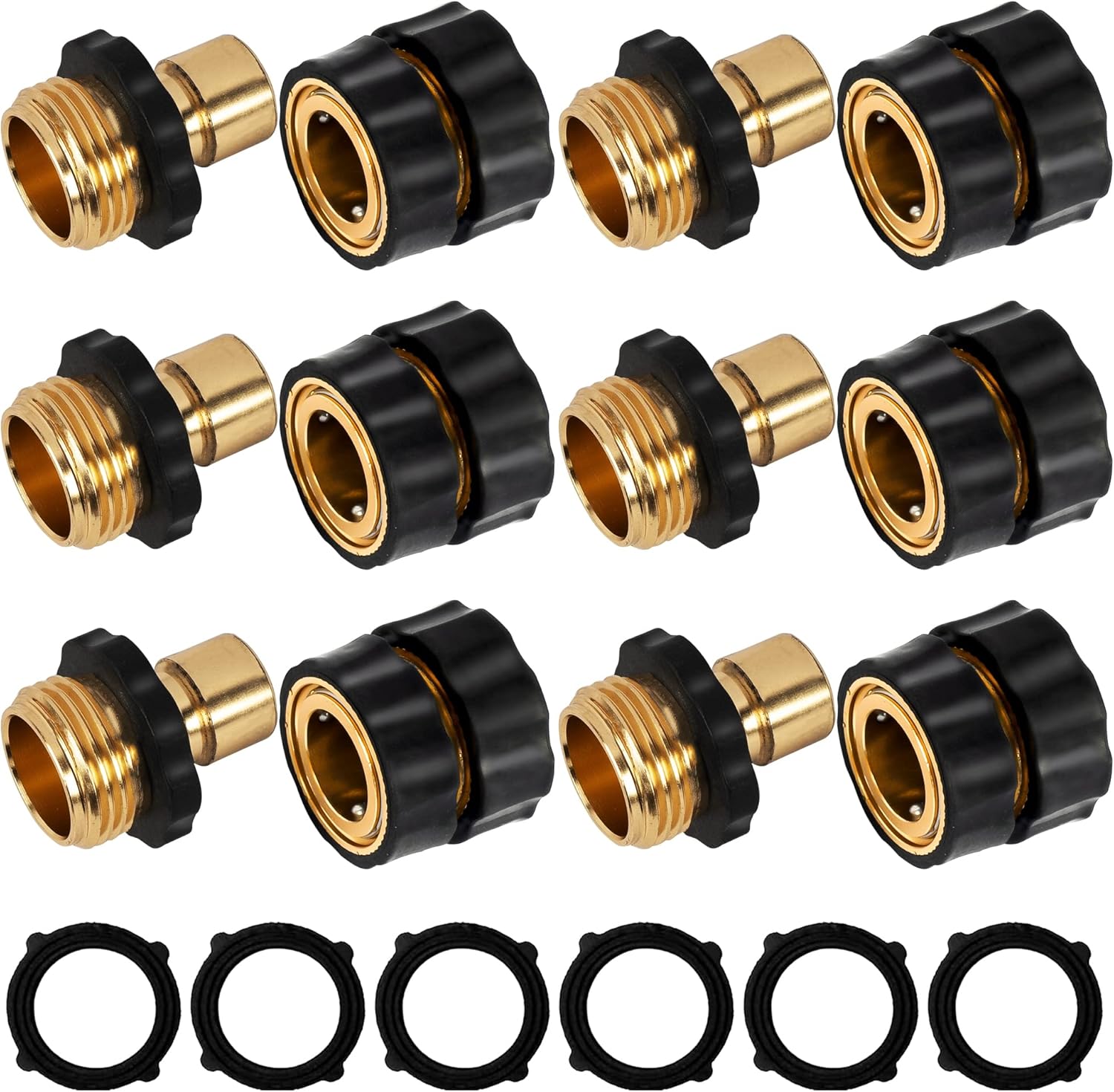 3/4 Inch Garden Hose Quick Connect, Quick Connect Garden Hose Fittings, Male and Female Water Quick Release Hose Connector (6 Pack)