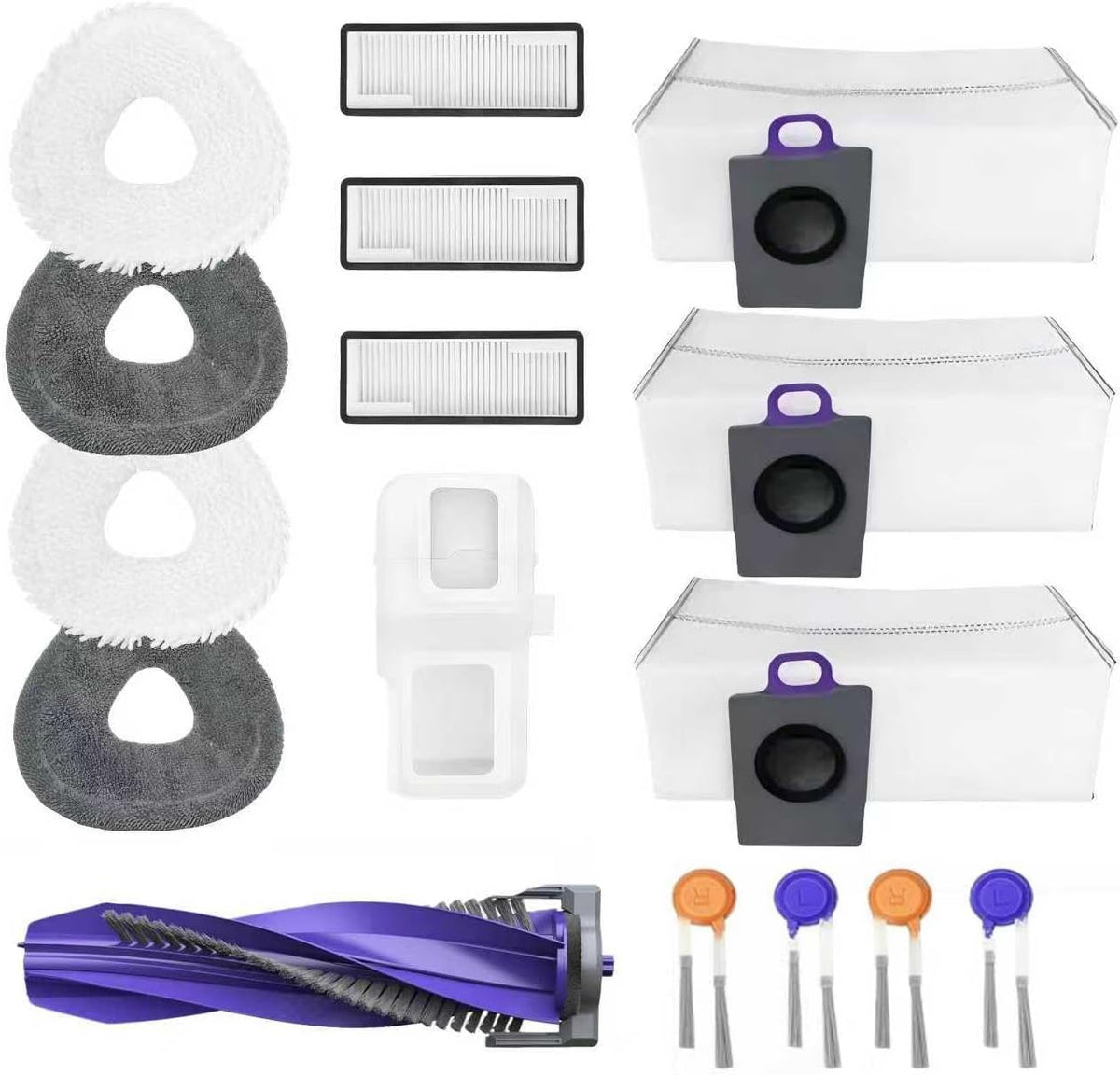 Accessories Kit for Narwal Freo Z10 Ultra/Narwal Freo Z10 Robot Vacuum Cleaner, 1 Main Roller Brush, 3 Dust Bags, 3 Hepa Filters, 4 Mop Pads, 4 Side Brushes