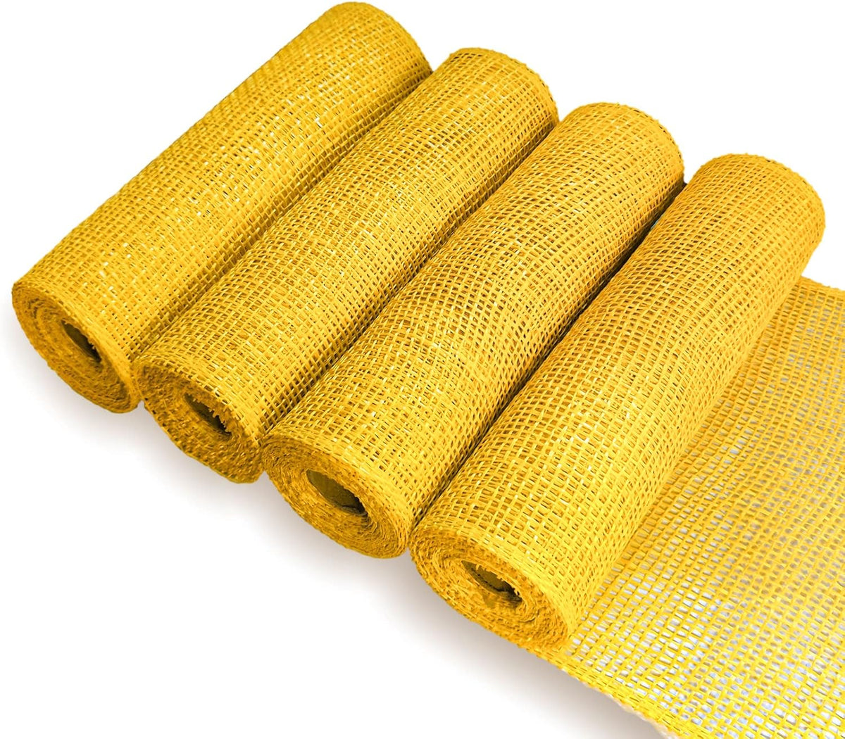 Yellow Poly Burlap Mesh 10 inches, 15 Feets Each, Yellow Poly Burlap Deco Mesh Ribbon for Wreath Supplies Party Decoration DIY Crafts Making, 4 Packs