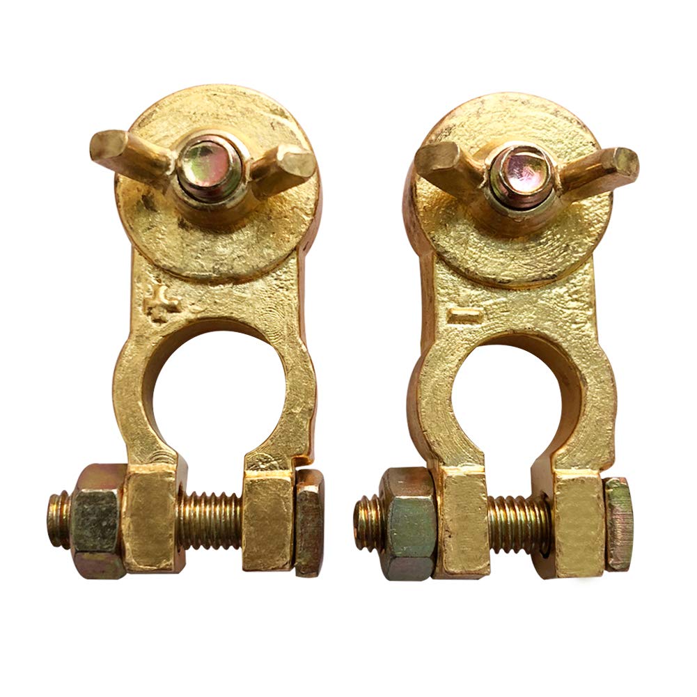 Brass Battery Terminal Ends,  Top Post Battery Terminals Clamp Protector Set for Marine Car Boat RV Vehicles (1 Pair)