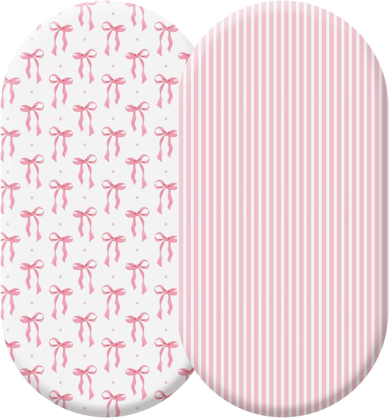 2 Pack Pink Baby Bassinet Sheets Girls Bow Coquette 32'' x 16" Stretchable Soft Crib Sheets Cradle Bed Set Fitted Cover for Oval Rectangle Hourglass Mattress Infant Nursery Toddler Room Decor
