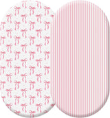 2 Pack Pink Baby Bassinet Sheets Girls Bow Coquette 32'' x 16" Stretchable Soft Crib Sheets Cradle Bed Set Fitted Cover for Oval Rectangle Hourglass Mattress Infant Nursery Toddler Room Decor