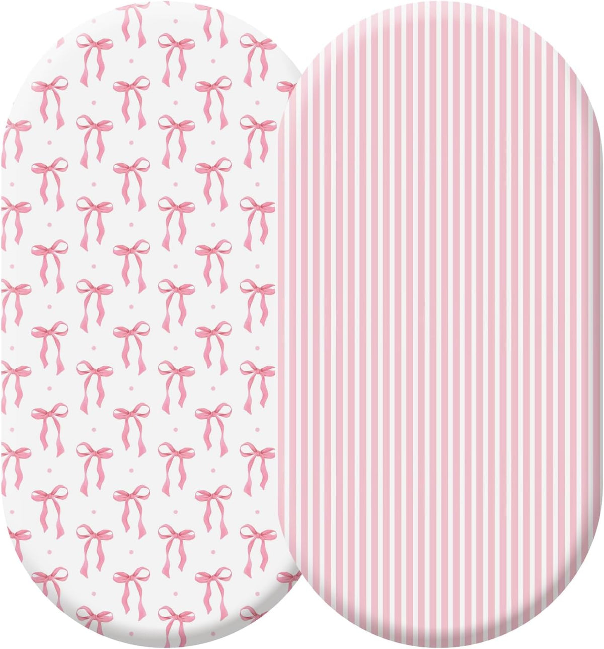2 Pack Pink Baby Bassinet Sheets Girls Bow Coquette 32'' x 16" Stretchable Soft Crib Sheets Cradle Bed Set Fitted Cover for Oval Rectangle Hourglass Mattress Infant Nursery Toddler Room Decor
