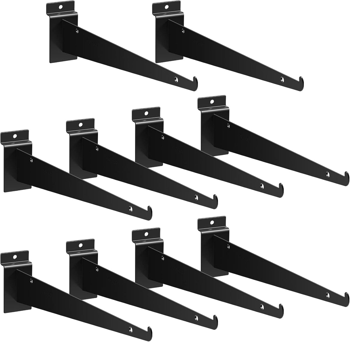 10 Pcs 12" Slatwall Shelf Bracket with Lip Heavy Duty Slat Wall Brackets Bulk Floating Metal Slatwall Accessories for Shelving Display Garage Kitchen Mounting Supplies (Black)