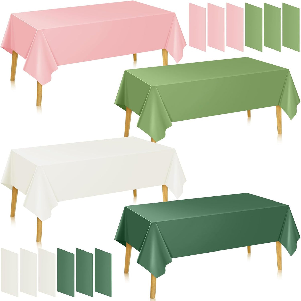 12 Pcs Sage Green and Pink Plastic Tablecloth 54 x 108 Inch 4 Colors Disposable Rectangle Table Cover Waterproof Table Cloth for Boho Wedding Bridal Baby Shower Birthday Witch Party