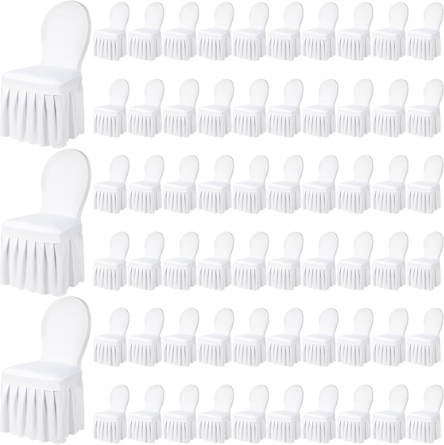 Chair Slip Covers with Skirt Wedding Long Stretch Spandex Dining Chair Cover Protectors Removable and Washable for Hotel and Wedding Ceremony(White,60 Pieces)