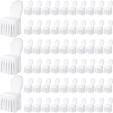 Chair Slip Covers with Skirt Wedding Long Stretch Spandex Dining Chair Cover Protectors Removable and Washable for Hotel and Wedding Ceremony(White,60 Pieces)