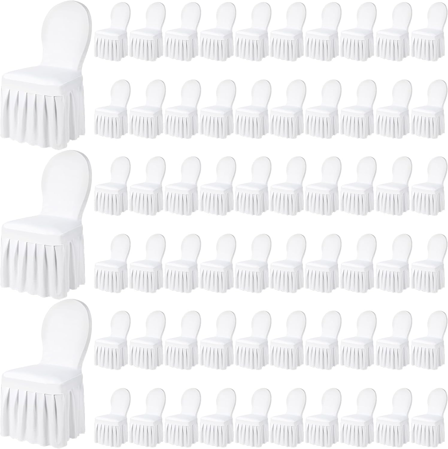 Chair Slip Covers with Skirt Wedding Long Stretch Spandex Dining Chair Cover Protectors Removable and Washable for Hotel and Wedding Ceremony(White,60 Pieces)