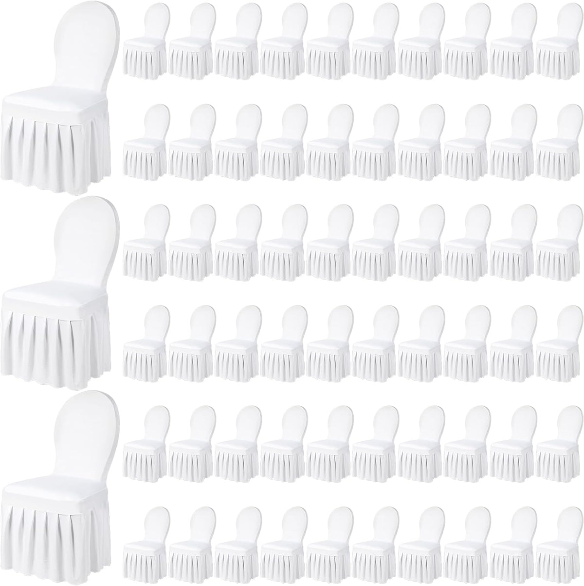 Chair Slip Covers with Skirt Wedding Long Stretch Spandex Dining Chair Cover Protectors Removable and Washable for Hotel and Wedding Ceremony(White,60 Pieces)