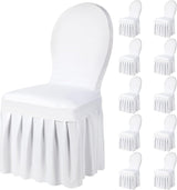 10 Pcs White Chair Covers with Skirt Spandex Chair Slip Covers Wedding Long Stretch Protectors Removable and Washable for Dining Chairs Hotel and Wedding Ceremony