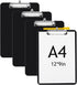4 Pcs Black Clipboards with Pen Holder 12 x 9 Inch with Profile Clip Standard A4 Letter Size Holds 100 Sheets Plastic Board with Metal Clip and Pen Holder for School Students Office Work