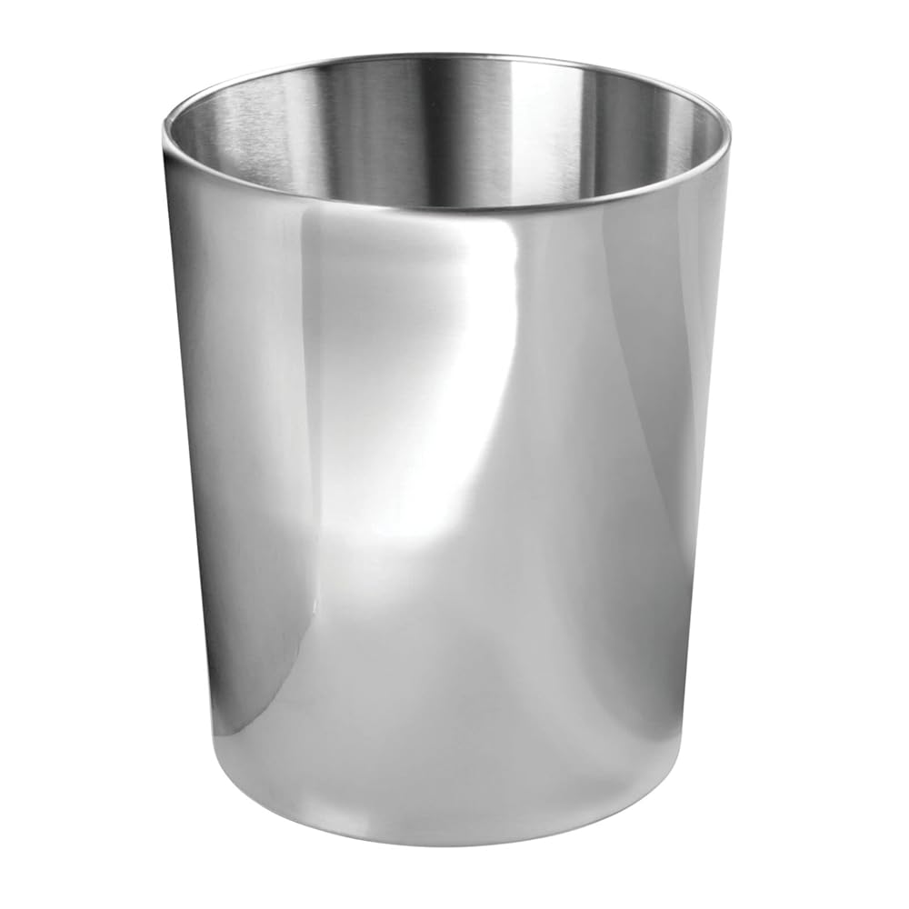 Round Metal Small 1.7 Gallon Recycle Trash Can Wastebasket, Garbage Container Bin for Bathrooms, Kitchen, Bedroom, Home Office - Durable Stainless Steel - Mirri Collection - Polished