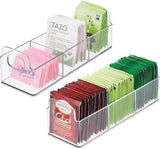 Plastic Condiment Organizer and Tea Bag Holder - 9" Long Kitchen Pantry/Countertop Storage Caddy - Divided Chip, Snack, Granola, Oatmeal Packet Holder - Lumiere Collection - 2 Pack - Clear