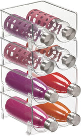 Plastic Stackable 2 Bottle Storage Holder Rack Organizer for Home, Kitchen Countertop, Cabinet, and Pantry - Holds Water Bottles, Perfect for Tumbler Cup - 4 Pack - Clear