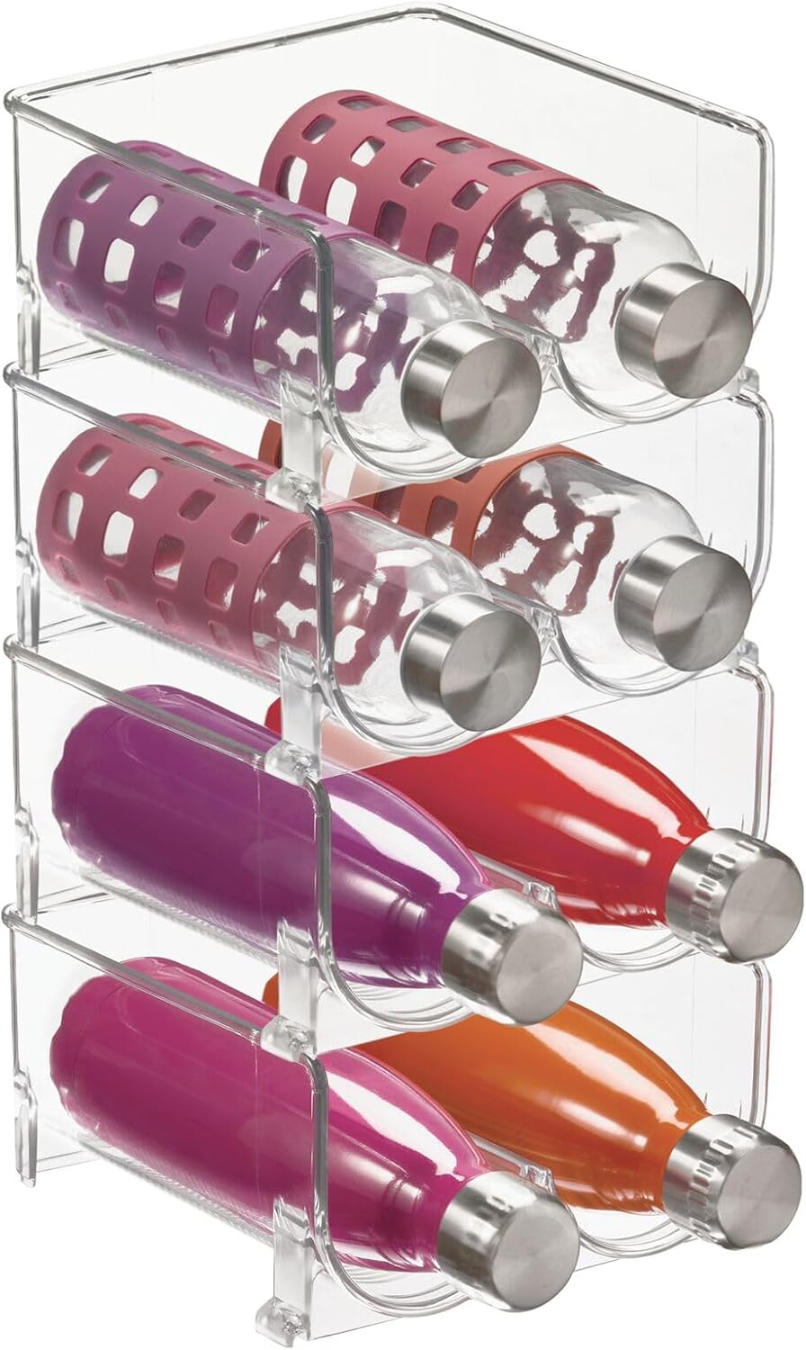 Plastic Stackable 2 Bottle Storage Holder Rack Organizer for Home, Kitchen Countertop, Cabinet, and Pantry - Holds Water Bottles, Perfect for Tumbler Cup - 4 Pack - Clear