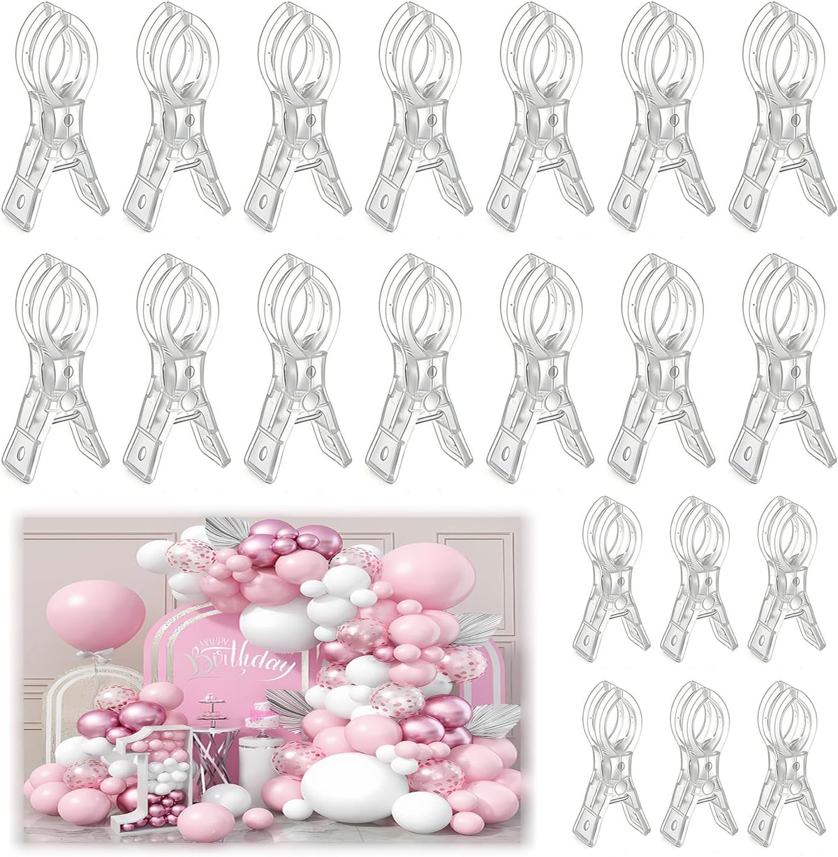 20 Pack Plastic Transparent Balloon Arch Clips for Backdrop | 3.5 Inch Heavy-Duty Spring Clamps for Birthday Decoration Accessories Beach Towels Crafts Swimming Pool Photography Studios