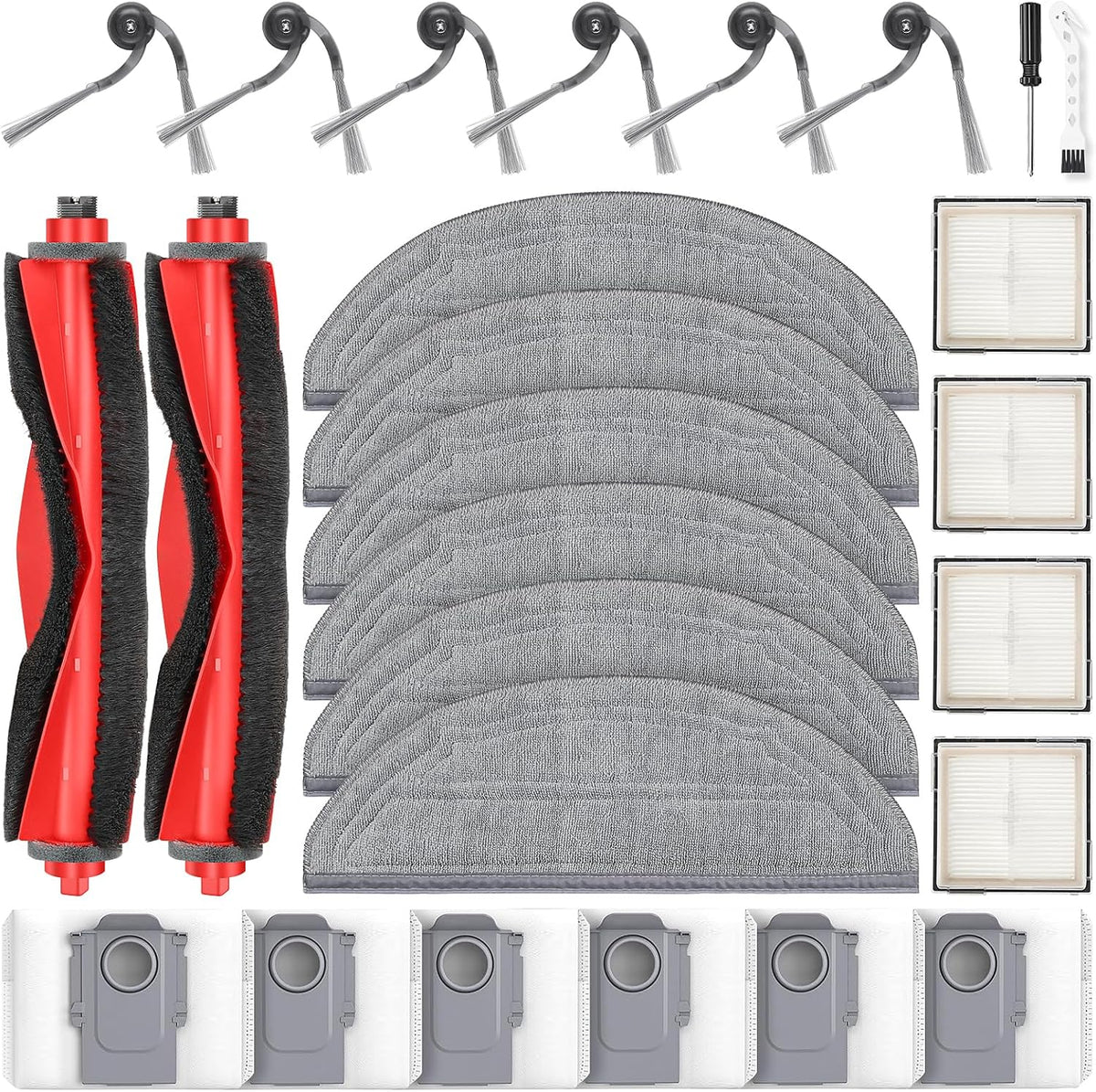 26 Pcs Replacement Kit for Q10 S5+ Robot Vacuum, 2 Main Brush, 4 HEPA Filter, 6 Mop Pads, 6 Side Brush, 6 Dust Bag,1 Cleaning Brush and 1 Screwdriver