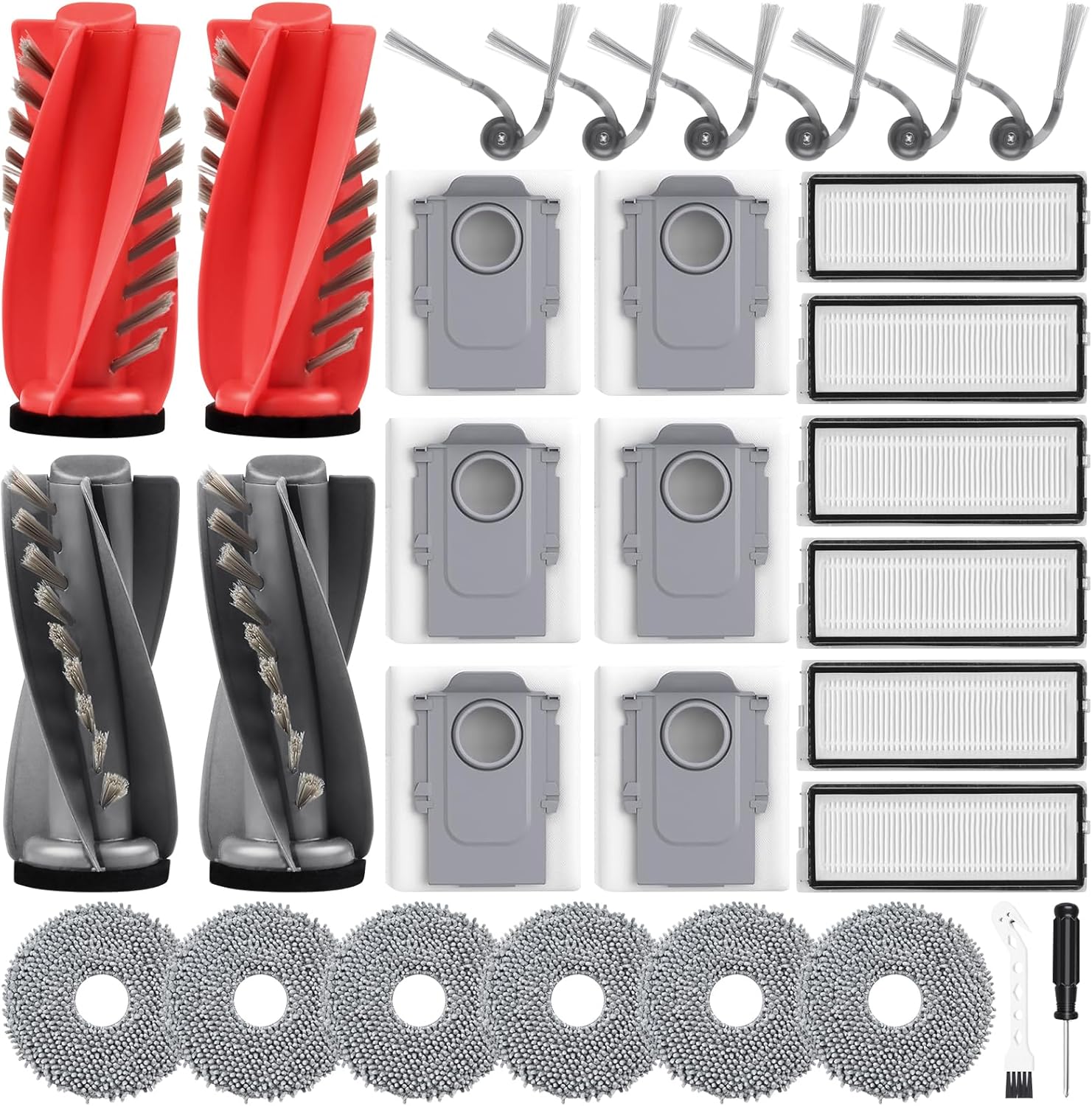 Qrevo S5V Accessories Kit for Roborock Qrevo S5V / Qrevo Curv/Curv S5X / Qrevo Edge/Edge S5A Robot Vacuum, 4 Main Brushes, 6 Mop Pads, 6 Dust Bags, 6 HEPA Filters, 6 Side Brushes