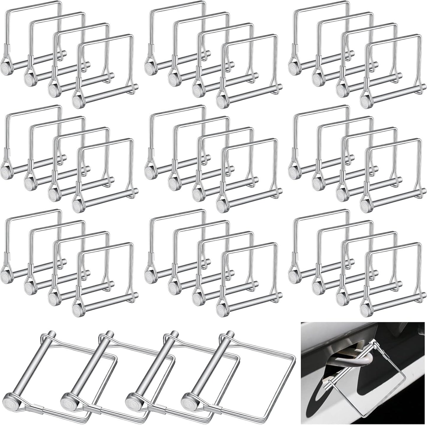 60 Pcs 1/4 Inch Diameter x 2-3/4 Inch Long Safety Locking Pin, Heavy Duty Metal Shaft Wire Pin for Trailer Hitch, Coupler, Wagons, Towing, Farm Lawn Garden Applications