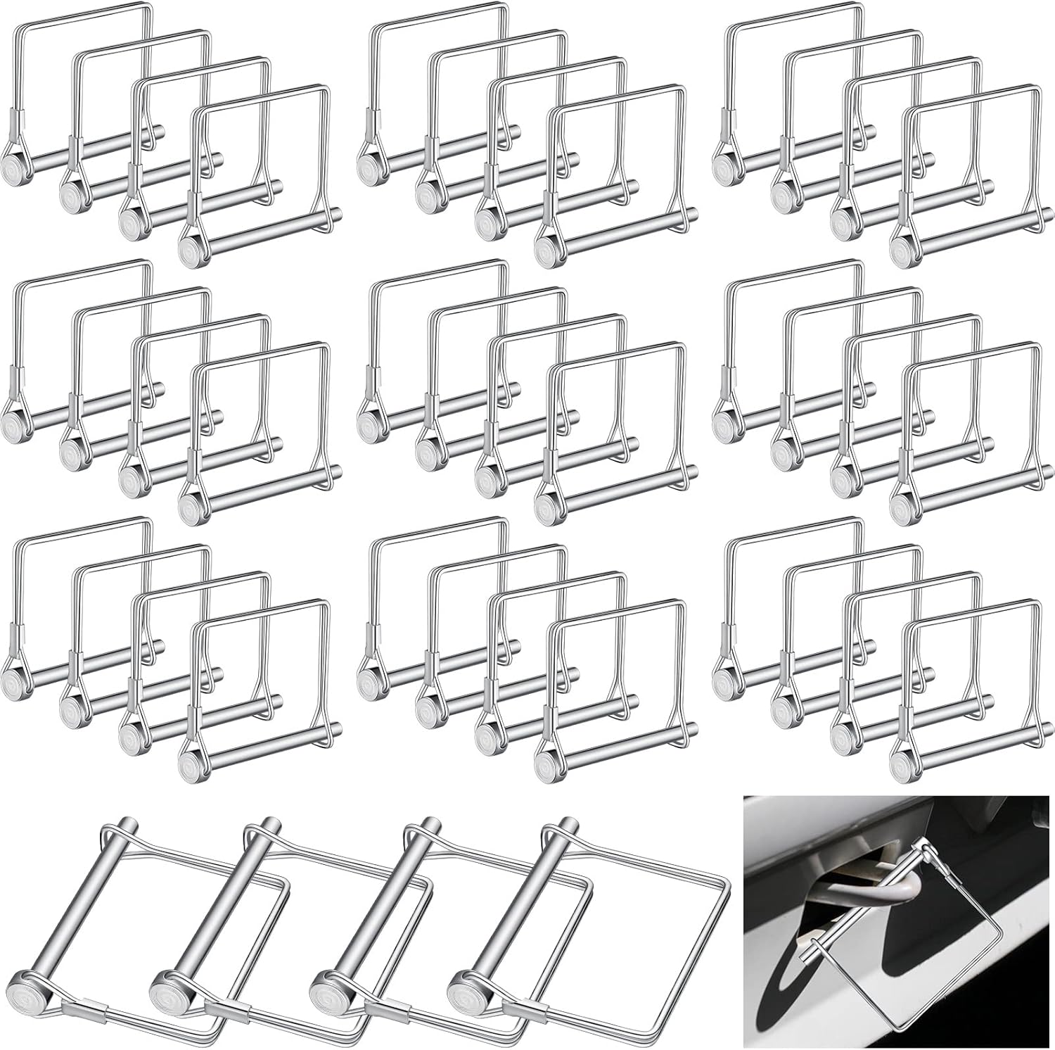 60 Pcs 1/4 Inch Diameter x 2-3/4 Inch Long Safety Locking Pin, Heavy Duty Metal Shaft Wire Pin for Trailer Hitch, Coupler, Wagons, Towing, Farm Lawn Garden Applications