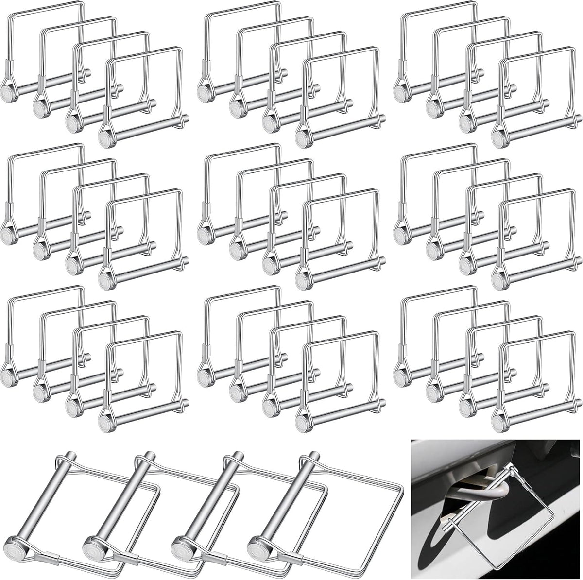 60 Pcs 1/4 Inch Diameter x 2-3/4 Inch Long Safety Locking Pin, Heavy Duty Metal Shaft Wire Pin for Trailer Hitch, Coupler, Wagons, Towing, Farm Lawn Garden Applications