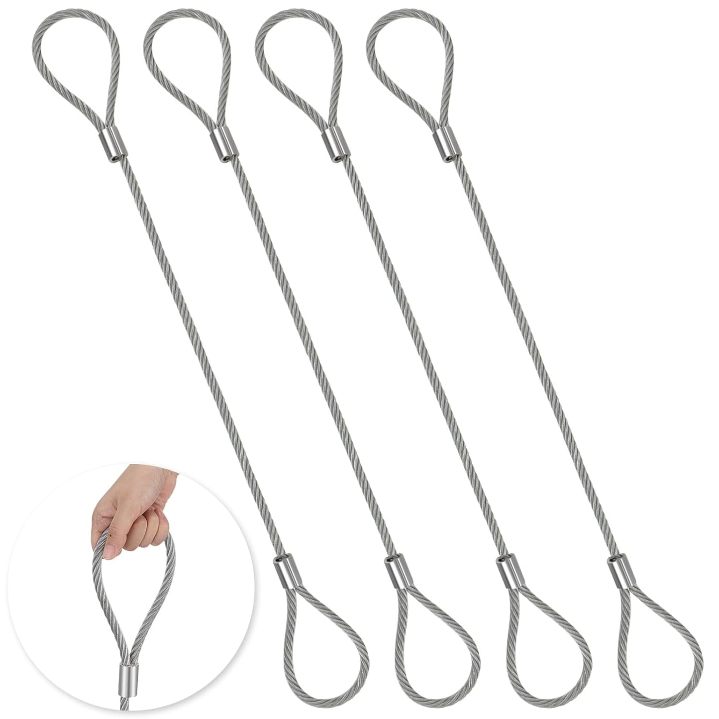 4 Pack Wire Rope & Sling 3/8" x 6' Eye and Eye Wire Rope Choker Sling Mechanically Spliced Rigging Lifting Equipment for Industrial Rigging and Lifting, 4400 lb/ 2 t