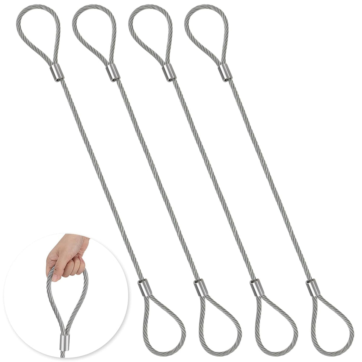 4 Pack Wire Rope & Sling 3/8" x 6' Eye and Eye Wire Rope Choker Sling Mechanically Spliced Rigging Lifting Equipment for Industrial Rigging and Lifting, 4400 lb/ 2 t