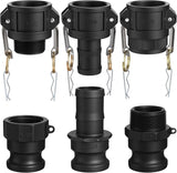 6 Pcs Cam Lock Fittings Kit Type Abcdef 1-1/2" Npt Threaded Cam and Groove Hose Fitting Female and Male Adapter Camlock Couplings for Fire Hose Nozzle (Polypropylene,Black)