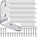 100 Pcs L Shaped Bracket Corner Brace Stainless Steel 90 Degree Corner Brace Heavy Duty Right Angle Bracket for Wood Furniture Chair Drawer Cabinet with Screws (1.57 x 1.57 Inch)