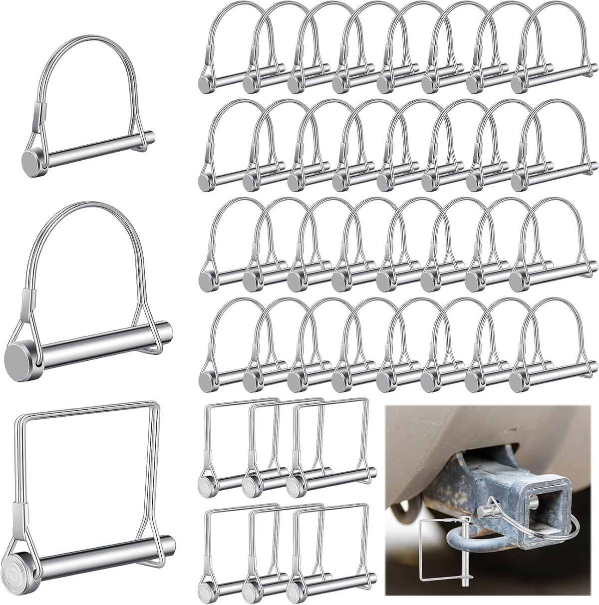 40 Pcs 1/4'' x 2-3/4" D Shape Arch Trailer Coupler Pin 3/8'' x 2-27/32'' Arch Shaft Locking Pin 5/16'' x 2-13/16'' Square Safety Trailer Hitch Pin for Garden Farm Lawn Wagons Towing Hitches