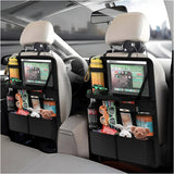 2 PCS Car Backseat Organizer with Tray, Waterproof Back Seat Protector with Touch Screen Tablet Holder, 11 Storage Pockets Anti-Scratch Kick Mat Universal for Family Road Trips