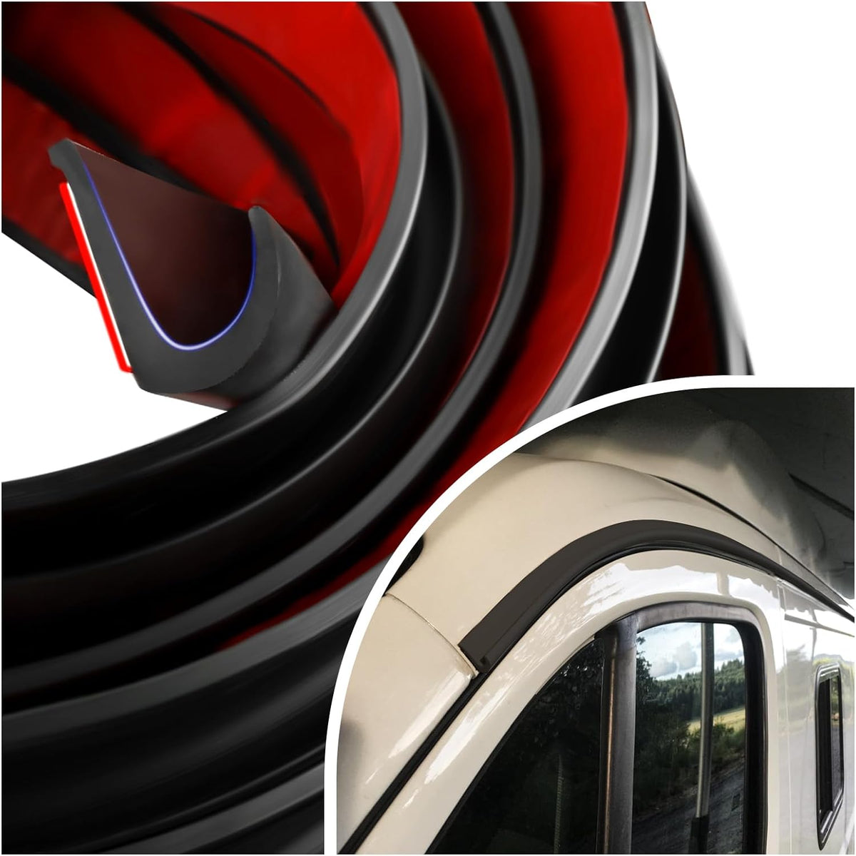 26.25Ft RV Rain Gutter Diverter with J-Shape Drip Guide Rail, Self-Adhesive Gutter for Roof Reducing Waterlogging, Universal Trim Molding Fit Car Truck RV Accessories