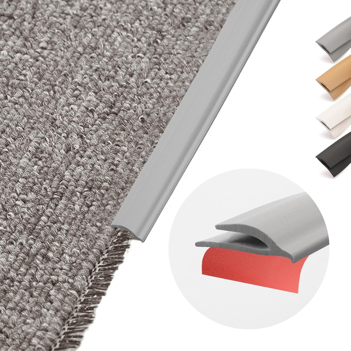 Flexible PVC Carpet Edge Trim Strip, Self Adhesive, Cuttable Carpet & Floor Transition Strip from Carpet to Tile, Waterproof Edging for Rugs & Mats, High Traffic Safety,for Carpet Thickness Within 5mm