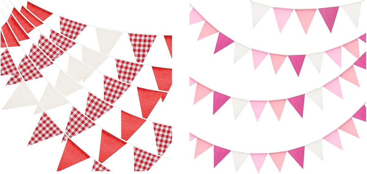 Red and White Checkered Banner, Pennant Banner Garland, Party Decorations Triangular Bunting Garland for Xmas, Wedding Décor, Birthday, Valentine’s Day, Carnival & Outdoor Celebrations