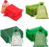 400PCS Christmas Organza Bags 4x6 In, Red Green Drawstring Organza Bag, Mesh Jewelry Pouches Tulle Bag for Candy, Jewelry, Fruits, Wedding, Christmas Party Favors